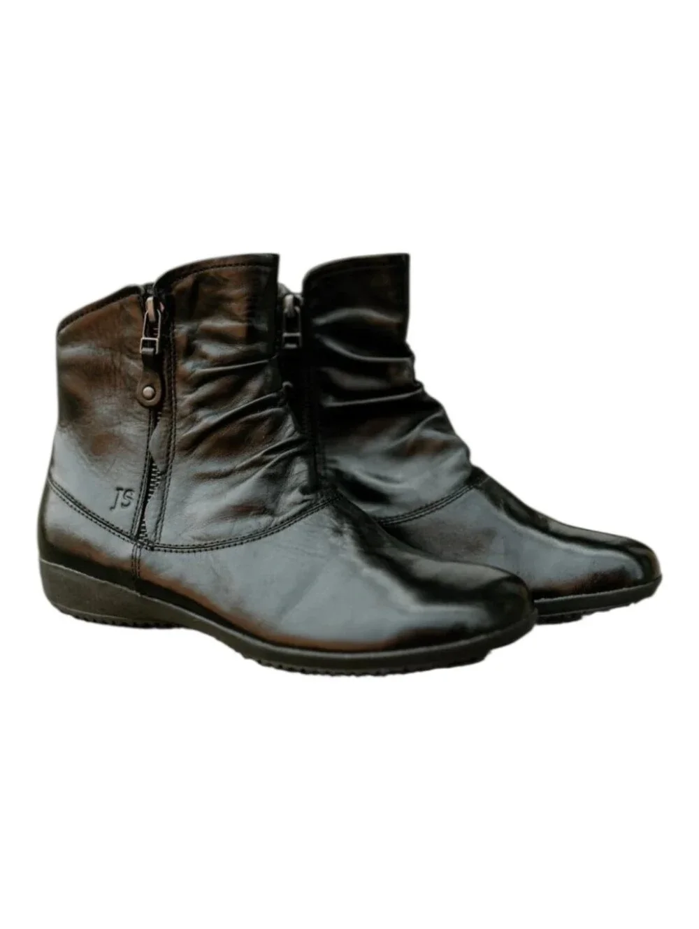 Josef Seibel Womens Black Leather Ruched Naly 24 Ankle Boots EU 40 (US 9-9.5)